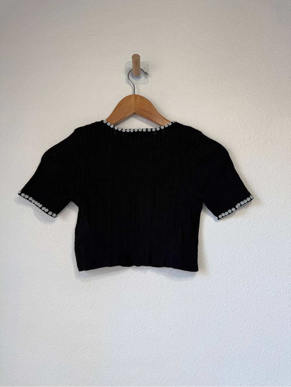 Sandro Black Pearl Embellished Cropped Knit Cardigan Size 0 - Picture 4 of 6